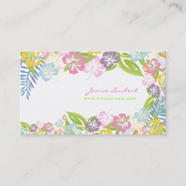 Retro bold tropical flowers/eggshell stock business card (Front)