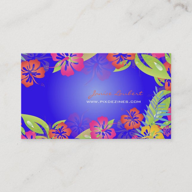 RETRO BOLD TROPICAL FLOWERS, HIBISCUS BUSINESS CARD (Front)