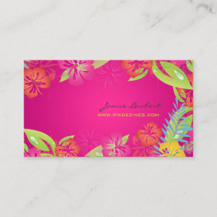 RETRO BOLD TROPICAL FLOWERS, HIBISCUS BUSINESS CARD