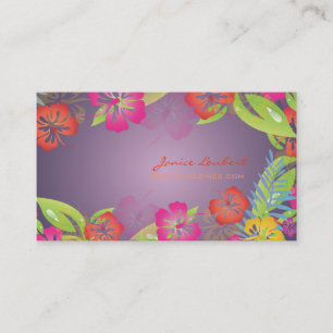RETRO BOLD TROPICAL FLOWERS, HIBISCUS BUSINESS CARD