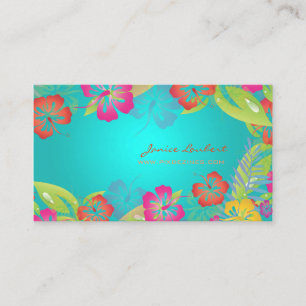 RETRO BOLD TROPICAL FLOWERS, HIBISCUS BUSINESS CARD