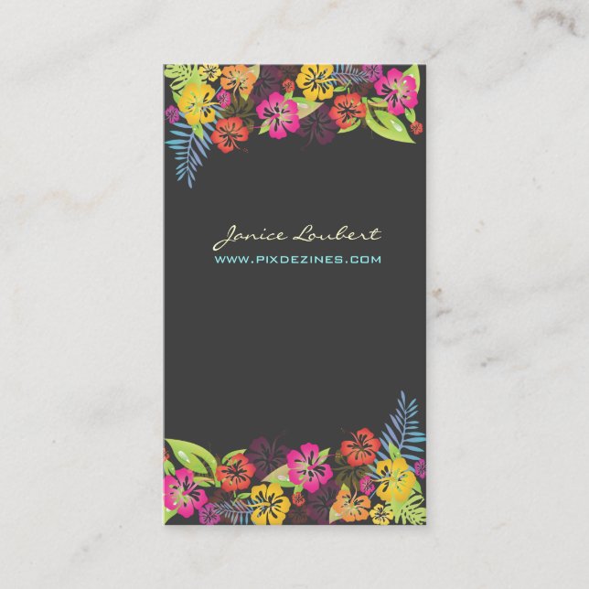 Retro bold tropical flowers/hibiscus business card (Front)