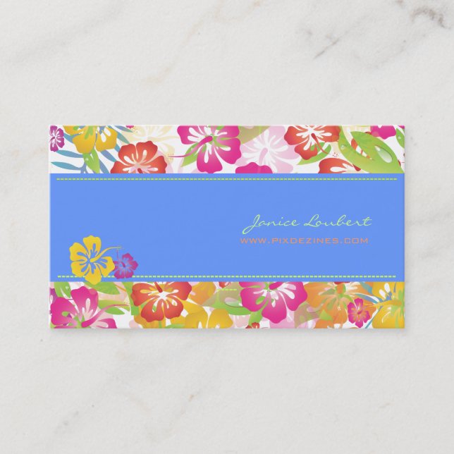 RETRO BOLD TROPICAL FLOWERS, HIBISCUS BUSINESS CARD (Front)