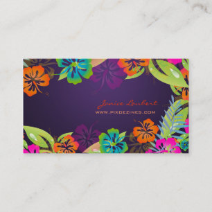 RETRO BOLD TROPICAL FLOWERS, HIBISCUS BUSINESS CARD
