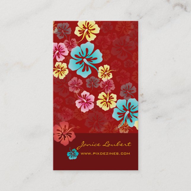 RETRO BOLD TROPICAL FLOWERS, HIBISCUS BUSINESS CARD (Front)