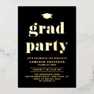 Retro Bold Typography Black Graduation Party