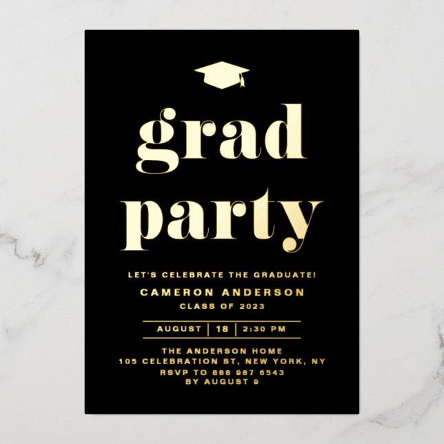 Retro Bold Typography Black Graduation Party (Front)