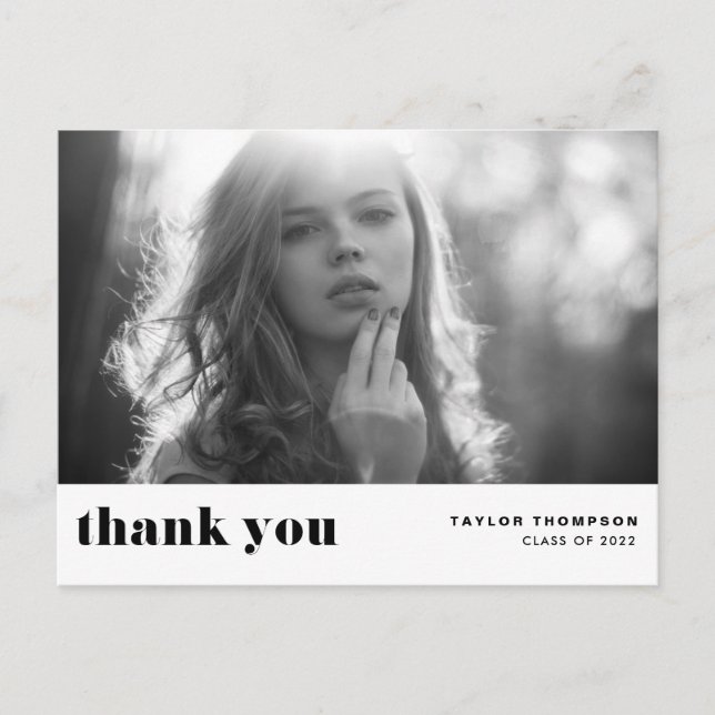 Retro Bold Typography Black Graduation Thank You Postcard (Front)