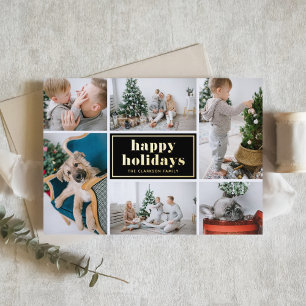 Retro Bold Typography Black Photo Collage Foil Holiday Card