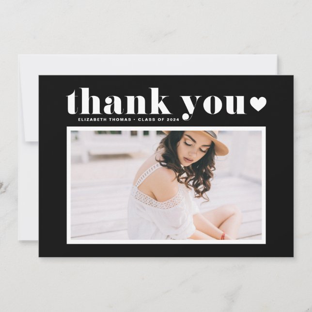 Retro Bold Typography Black Photo Graduation Thank You Card (Front)