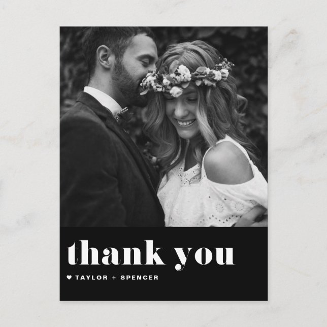 Retro Bold Typography Black Wedding Thank You Postcard (Front)