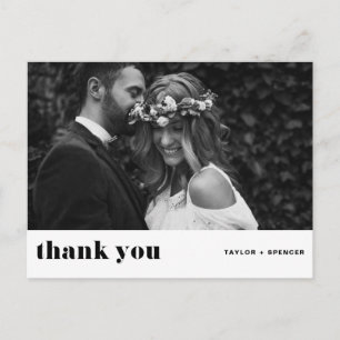 Retro Bold Typography Black Wedding Thank You Postcard