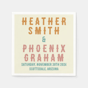 Retro Bold Typography Bright Custom Wedding Napkin