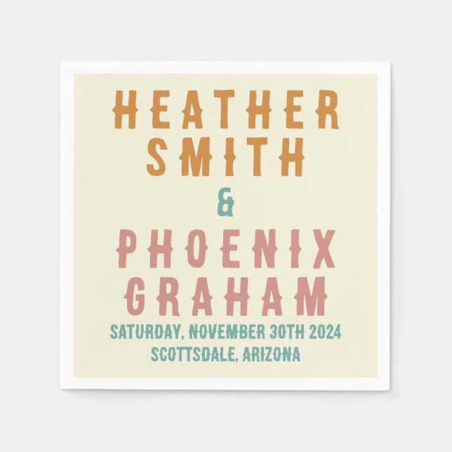 Retro Bold Typography Bright Custom Wedding Napkin (Front)