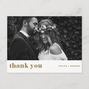 Retro Bold Typography Gold Wedding Thank You Postcard