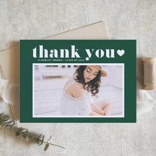 Retro Bold Typography Green Photo Graduation Thank You Card