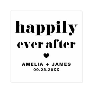 Retro Bold Typography Happily Ever After Wedding Rubber Stamp