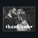 Retro Bold Typography Heart Wedding Thank You Postcard<br><div class="desc">Send thank you with this customisable photo thank you postcard. It features retro bold typography and heart overlay. This photo thank you card will be perfect for a variety of events such as weddings and graduations. Personalise by adding your favourite horizontal photos.</div>