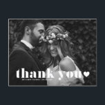 Retro Bold Typography Heart Wedding Thank You Postcard<br><div class="desc">Send thank you with this customisable photo thank you postcard. It features retro bold typography and heart overlay. This photo thank you card will be perfect for a variety of events such as weddings and graduations. Personalise by adding your favourite horizontal photos.</div>