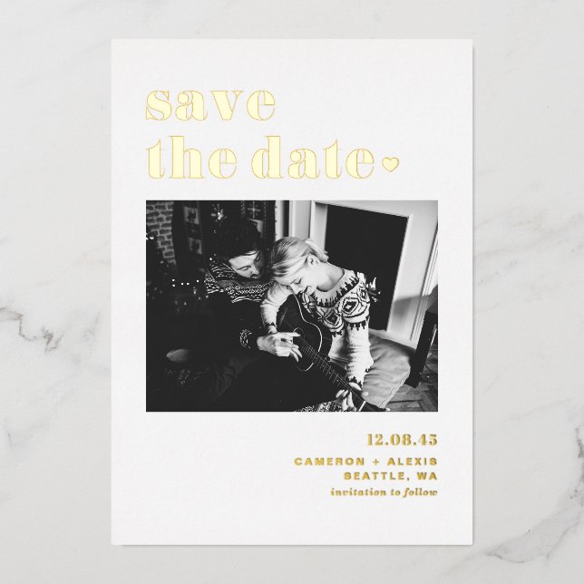 Retro Bold Typography Photo Save the Date (Front)