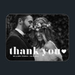 Retro Bold Typography Photo Wedding Thank You Magnet<br><div class="desc">Celebrate your love and show gratitude with our customisable photo wedding thank you magnet! This unique keepsake is perfect for reminding your loved ones of your special day while expressing your heartfelt thanks in a memorable way. It features retro bold typography and a heart overlay. Personalise it by adding your...</div>