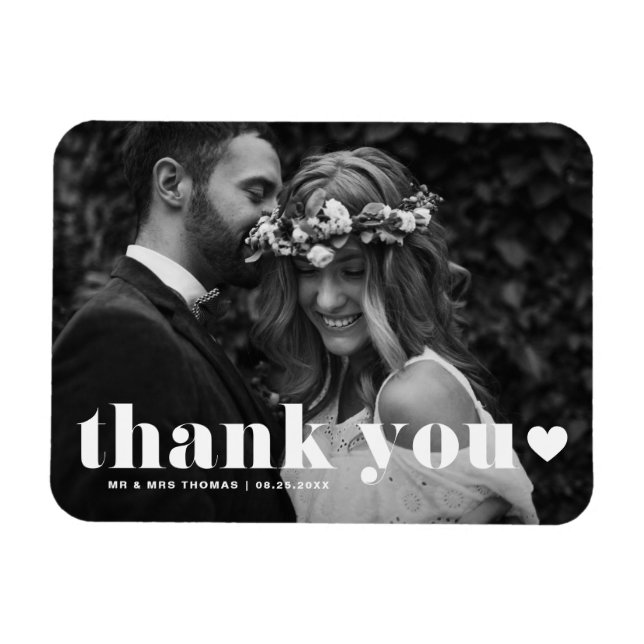 Retro Bold Typography Photo Wedding Thank You Magnet (Horizontal)