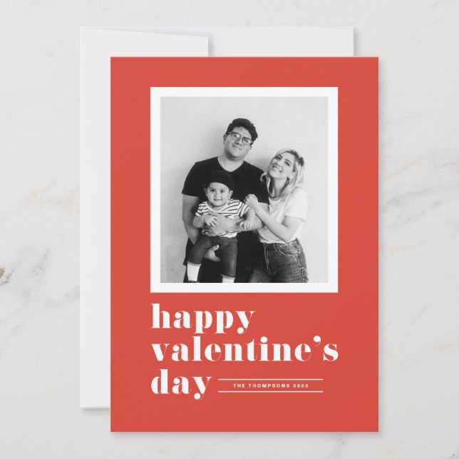 Retro Bold Typography Red Photo Valentine's Day Holiday Card (Front)