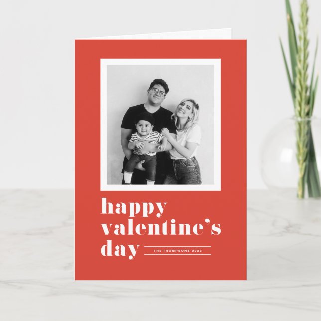 Retro Bold Typography Red Photo Valentine's Day Holiday Card (Front)
