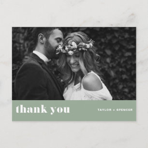Retro Bold Typography Sage Green Wedding Thank You Postcard