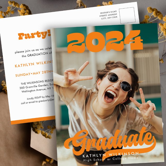 Retro Bold Typography Trendy Photo Fun Graduation Invitation Postcard (Creator Uploaded)