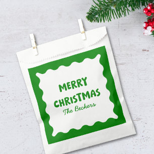 Retro Bold Wavy Green Fun Custom Merry Christmas Favour Bags