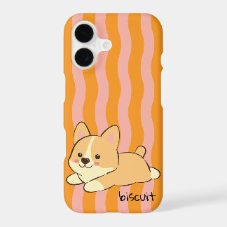 Retro Bold Wavy Orange Pink Stripes Corgi Doodle