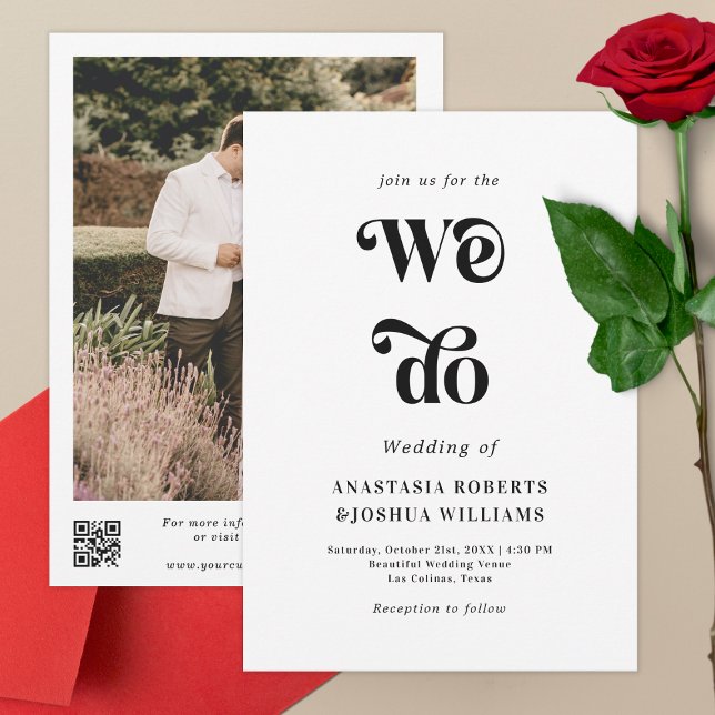 Retro Bold We Do Black & White QR Code Wedding Invitation (Creator Uploaded)