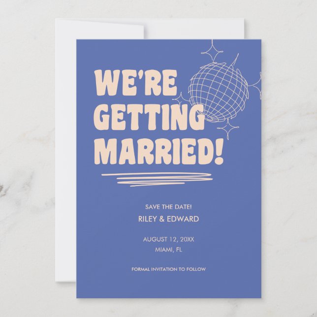 Retro Bold "We're Getting Married" Blue Wedding Save The Date (Front)