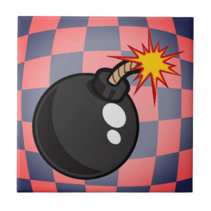 Retro Bomb Lighted Fuse Chequered Ceramic Tile