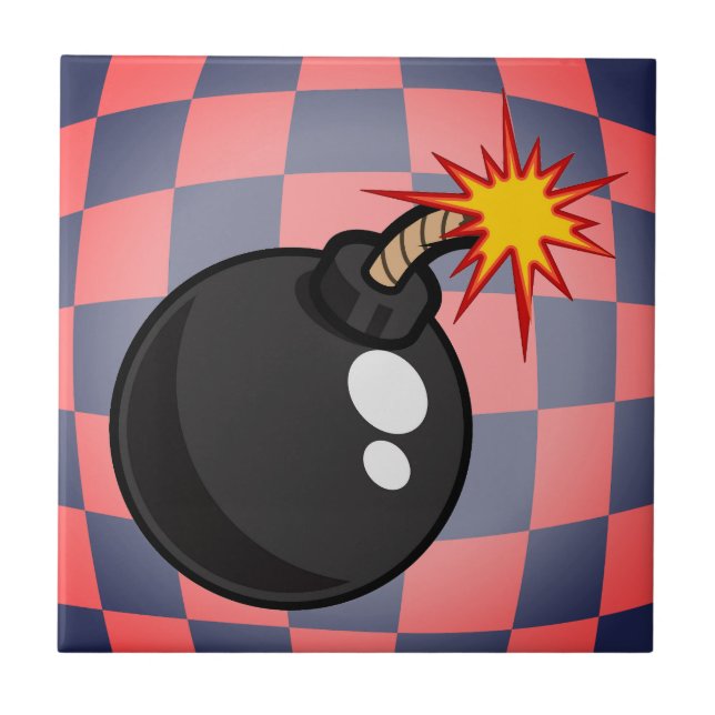 Retro Bomb Lighted Fuse Chequered Ceramic Tile (Front)