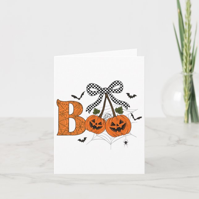 Retro Boo Ghost Pumpkin Cherries Bow Halloween Wom Card (Front)