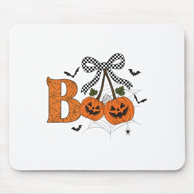 Retro Boo Ghost Pumpkin Cherries Bow Halloween Wom Mouse Mat (Front)