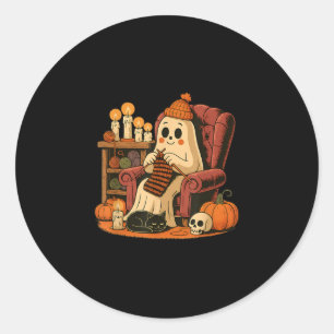 Retro Boo Ghost Yarn Crochet Knitting Halloween So Classic Round Sticker