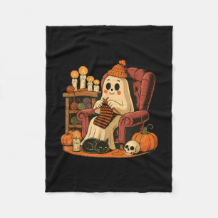 Retro Boo Ghost Yarn Crochet Knitting Halloween So Fleece Blanket
