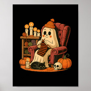 Retro Boo Ghost Yarn Crochet Knitting Halloween So Poster