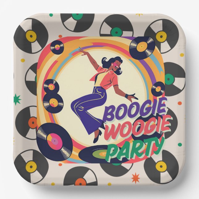 Retro Boogie Woogie Party Paper Plate (Front)