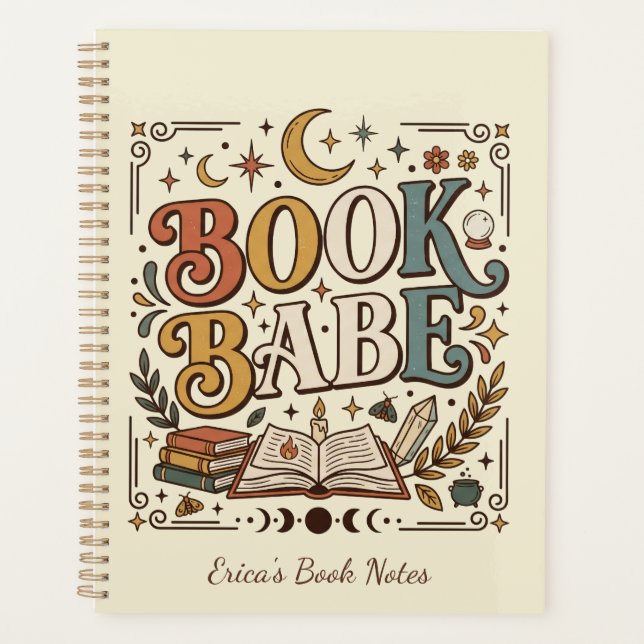Retro Book Babe Mystical Celestial Witchy Bookish Planner (Front)