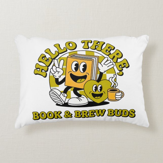 Retro Book & Brew Buds Reading Lumbar Pillow (Front)