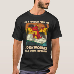 Retro Book Dragon Bookworm Fantasy Animal Book Rea T-Shirt
