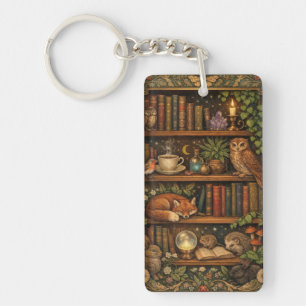 Retro book lover woodland animals key ring