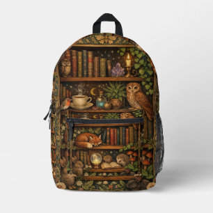 Retro book lover woodland animals printed backpack