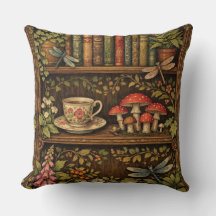 Retro book shelf mushrooms coffee floral 