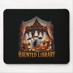 Retro Bookish Witch Boo Ghost Haunted Bookstore Ha Mouse Mat