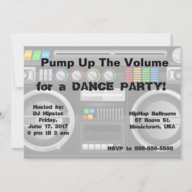 retro boombox dance party customise invitation (Front)